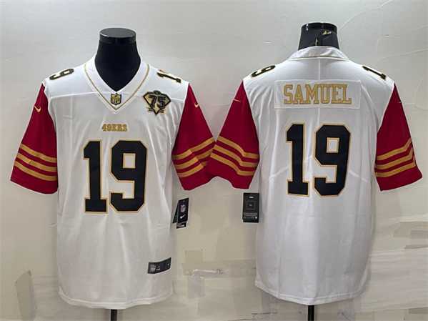 Men%27s San Francisco 49ers #19 Deebo Samuel White Gold Edition With 75TH Patch Limited Stitched Football Jersey->san francisco 49ers->NFL Jersey